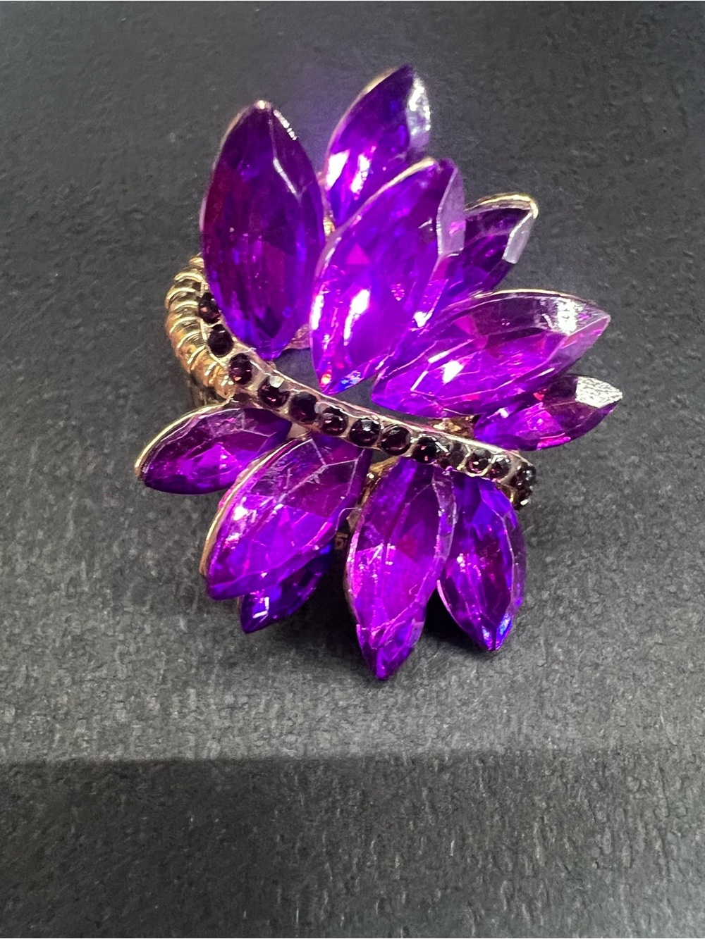 Vibrant Purple Crystal Floral Cocktail Ring